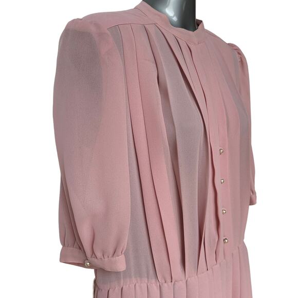 Vintage St. Gillian by Kay Unger Dress Pink Cream Pleated Midi Women's Size 12 - Picture 6 of 12